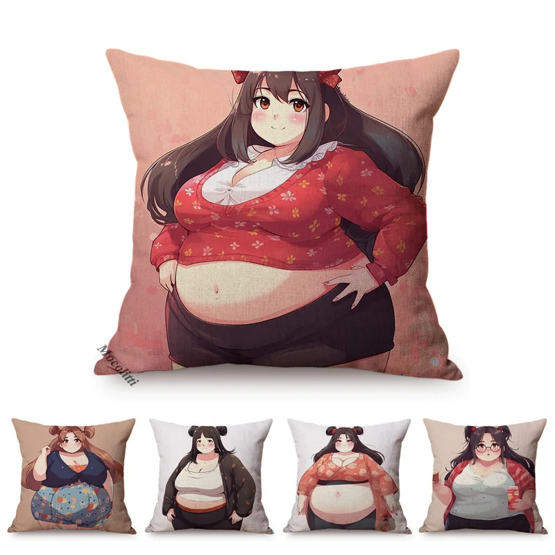 Cute Fat Girl Pop Art Home Decoration Cushion Cover Sexy Beautiful Girls Lovely Big Bellies Cartoon Style Sofa Throw Pillow Case