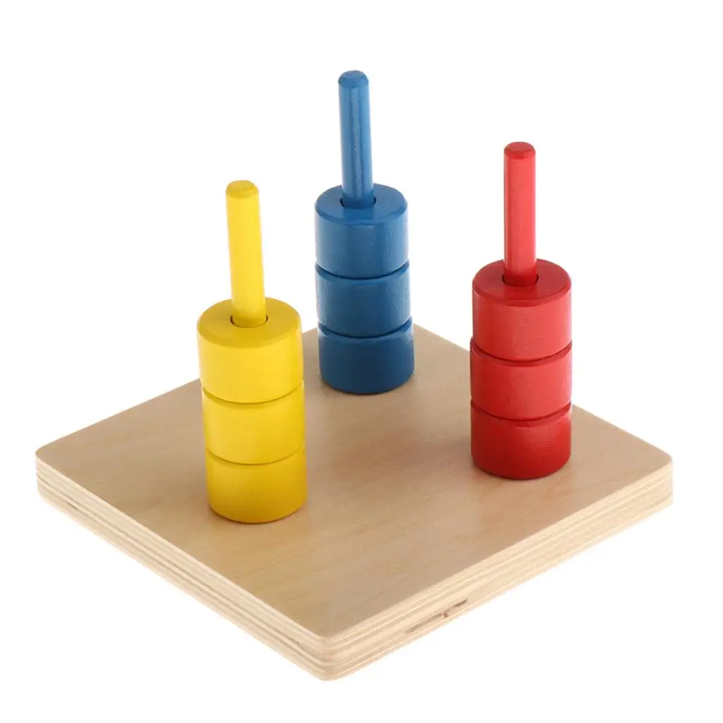 Dischi in materiale Montessori in legno a 3 colori, giocattoli per tasselli per bambini realizzati a mano