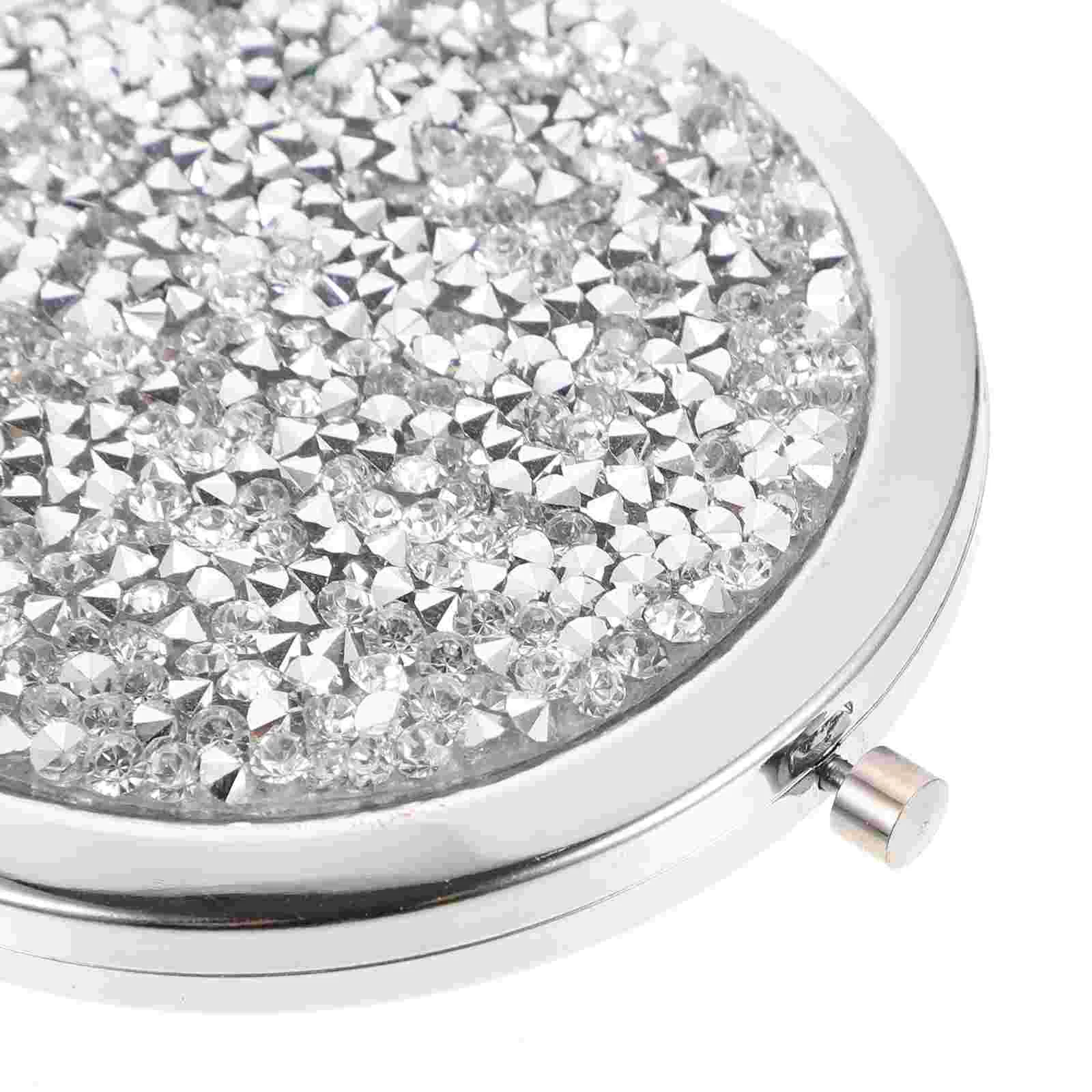 Crystal Makeup Mirror Travel Small Compact Round Pocket Mini for Purse Double Sided Gold Vanity