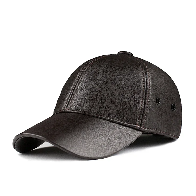 

New Men's genuine leather baseball cap hat brand style spring brand winter warm one fur caps hats First Sheepskin