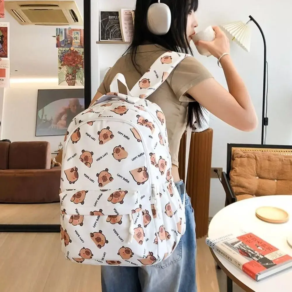 Kawaii Cartoon Capybara Backpack Nylon Funny Capybara School Bag Large Capacity Handbag Student Laptop Bag