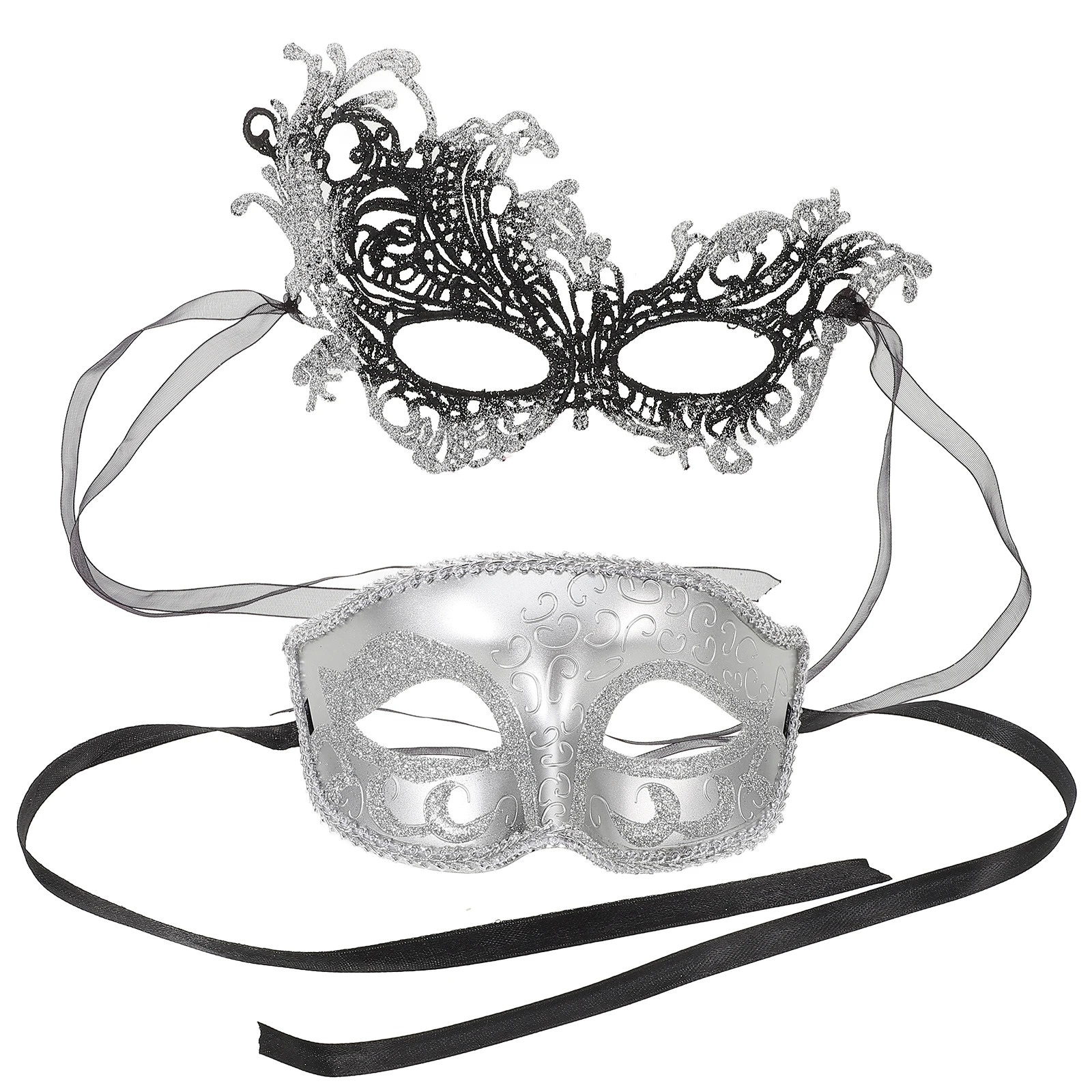 

2 Pcs Painted Masquerade Masks Retro Half Face Plastic Halloween Cosplay Props Women Men Unisex Eye Cover Party
