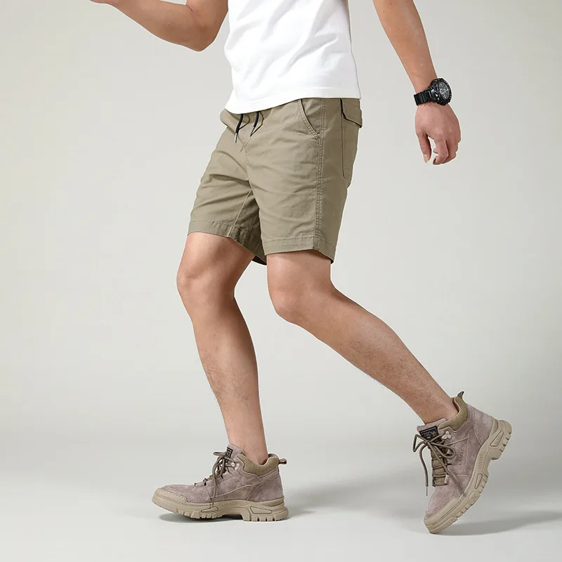 Summer casual shorts men's external elastic cotton men's pants loose thin section solid color cargo men's pants