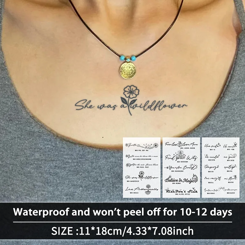 Aesthetic Poetic Quote Waterproof Temporary Tattoo Stickers, Long-lasting Waterproof for One to Two Weeks, For Arm, Finger, Leg
