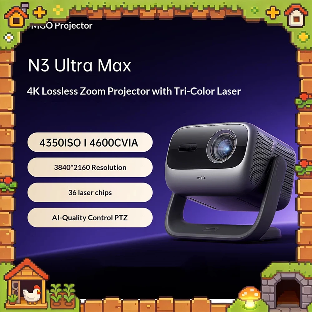 JMGO N3Ultra Max Projector Tricolor laser 4600cvia 5000：1 Ultra High Dynamic Contrast Projectors Intelligent Obstacle Avoidance