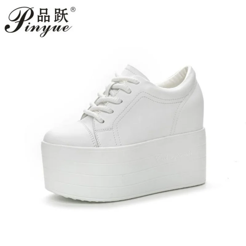 

12cm WOMEN Genuine Platform Wedge Leather Ankle Women Fashion Thick-soled height increase Casual shoes 33-39
