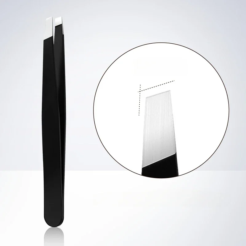 Stainless Steel Black Eyebrow Tweezer with Slant and Flat Point Beauty Tools for Eyelash Tweezer & Ingrown Hair Removal