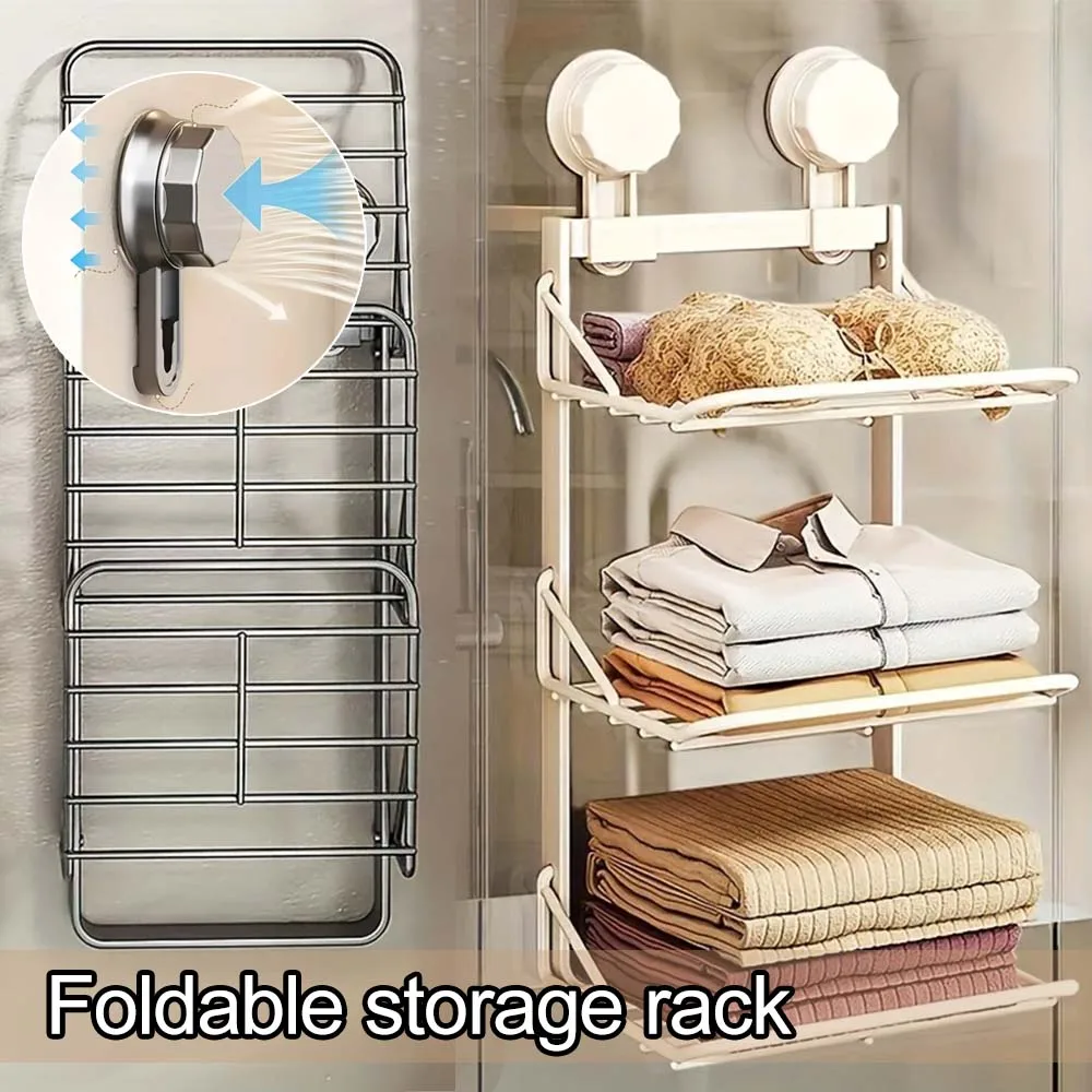 

Folding Suction Cup Bathroom Shelf Shampoo Storage Rack Holder Kitchen No Punching Towel Storage Rack Etagère Murale Prateleira