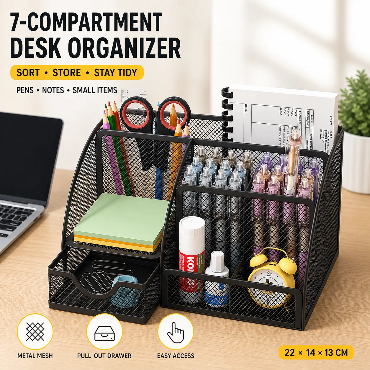 Home Office Freelancer - 7 Compartment Metal Mesh Desktop Organizer