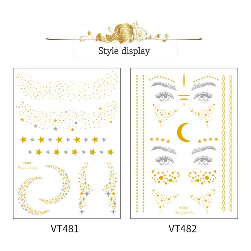 عيد الميلاد مهرجان الموسيقى البرنز الوشم ملصق الوجه الذهبي الوشم المؤقت مقاوم للماء النمش ماكياج ملصق العين الشارات #6