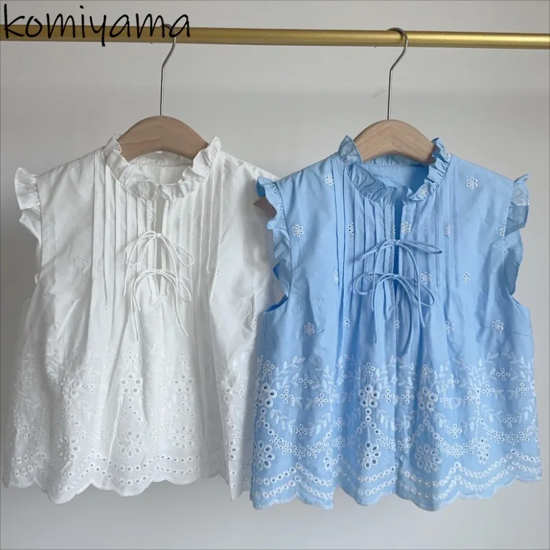 

Hollow Out Embroidery Blusas Mujer Japan Elegant Bow Fungus Woman 2025 Shirts Blouses Summer New Sweet Ropa Clothing Camisas
