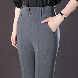 Office Lady Slim Flare Suit Pants Korean Fashion New Spring Autumn Women Streetwear Casual High Waist Solid Straight Trousers