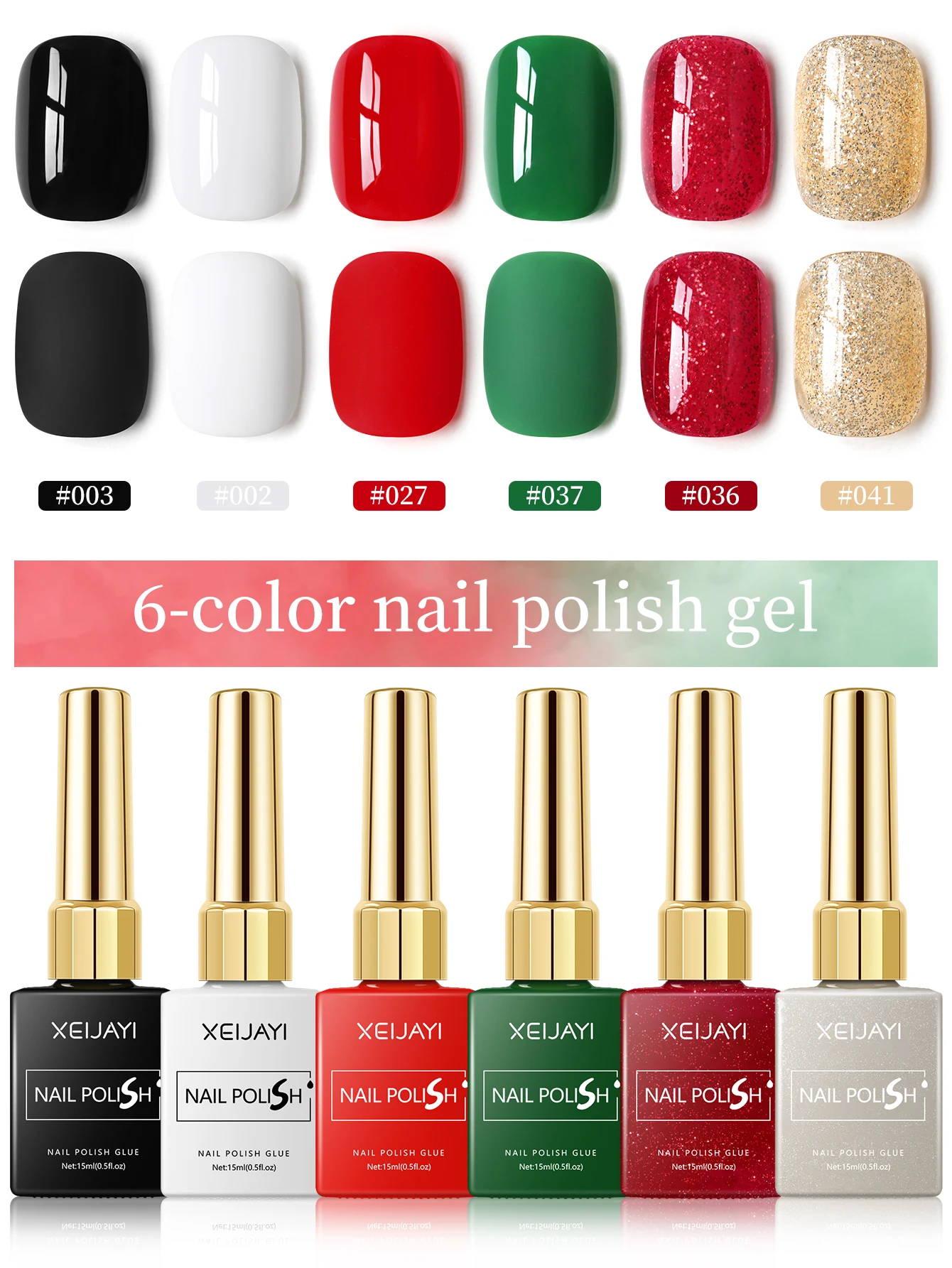 XEIJAYI 6pcs 15ml Gel Nail Polish Set Semi Permanent UV Gel Polish Kits All For Manicure Kit Soak Off UV LED Vernis