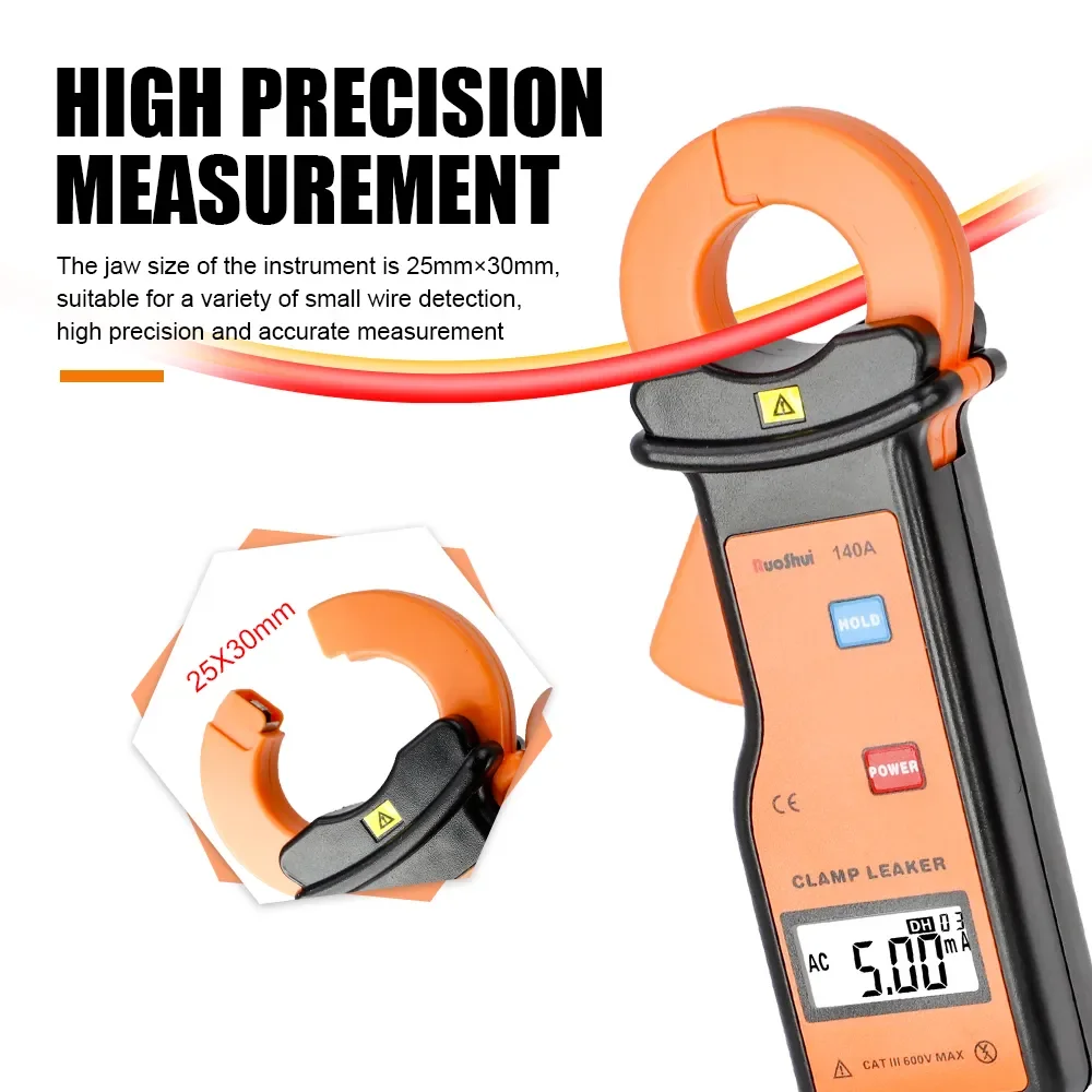 RuoShui 140A Digital Clamp Leaker High Accuracy Leakage Current Clamp Meter Measure Range 0.000mA～60.00A LCD Automatic Tester