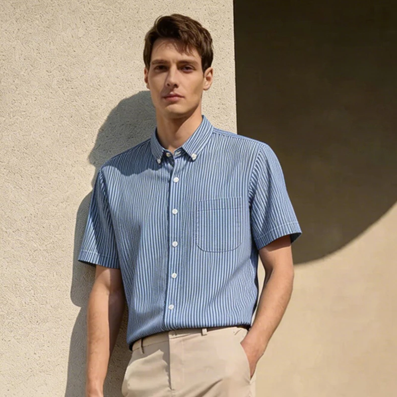 

new in shirt fashion korean popular clothes summer thin plaid short sleeve shirts for men soft casual elegant shirt