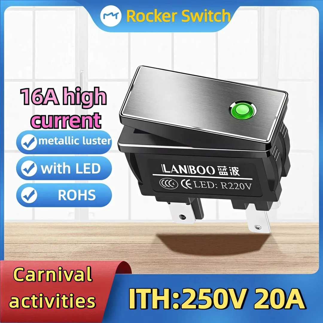 LANBOO 2810.5 Series KCD1 Rocker Safety Switch 20A High Current 2NO with LED 12V24V220V