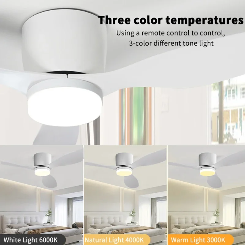 Modern White Ceiling Fan with LED Light, Ceiling Fan with LED Light, Remote Control for Home Lighting Decoration Pendant Light