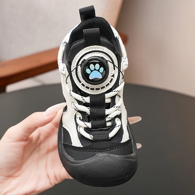 Autumn New Kids Tennis Shoes Toes Capped Rotating Button Boys Girls Casual Shoes Soft Bottom Children Sports Shoes Size 26-37