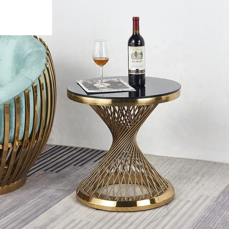 

Light luxury marble round edge cabinet stainless steel sofa next to corner bedroom