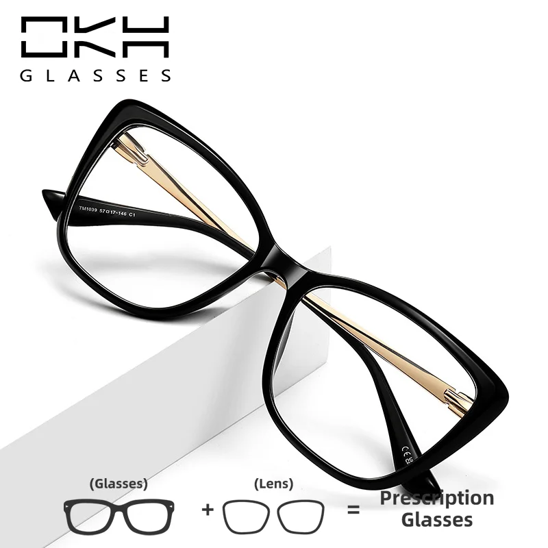 

OKH новые модные очки в оправе «кошачий глаз» с защитой от синего света, очки для чтения с большой оправой для женщин, очки по рецепту, близорукость