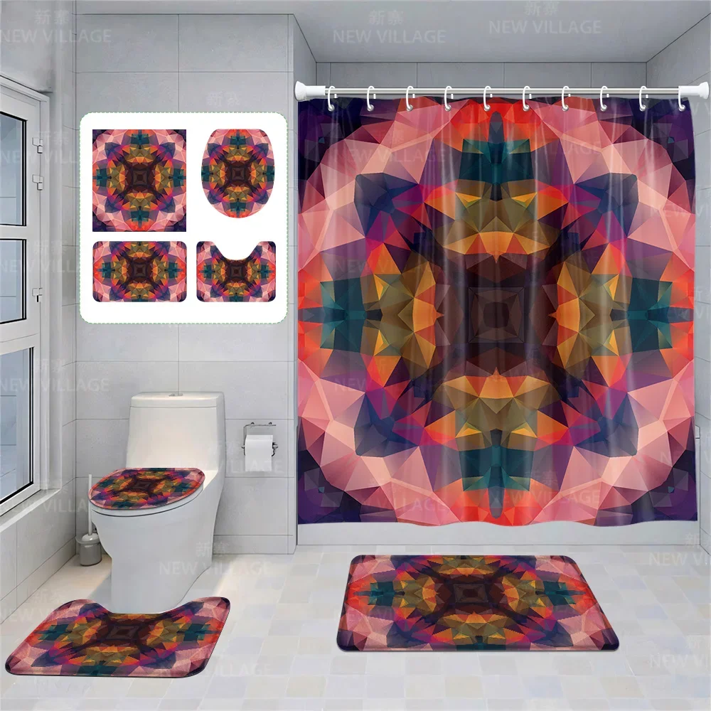 Home shower curtains bathroom Decora waterproof fabric non-slip bathmat water absorption curtain Modern geometric nordic simple
