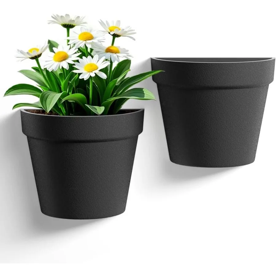 

2 упаковки пластиковых настенных горшков для комнатных растений, 7,5-дюймовые подвесные настенные горшки для цветов, настенные сочные горшки, черные
