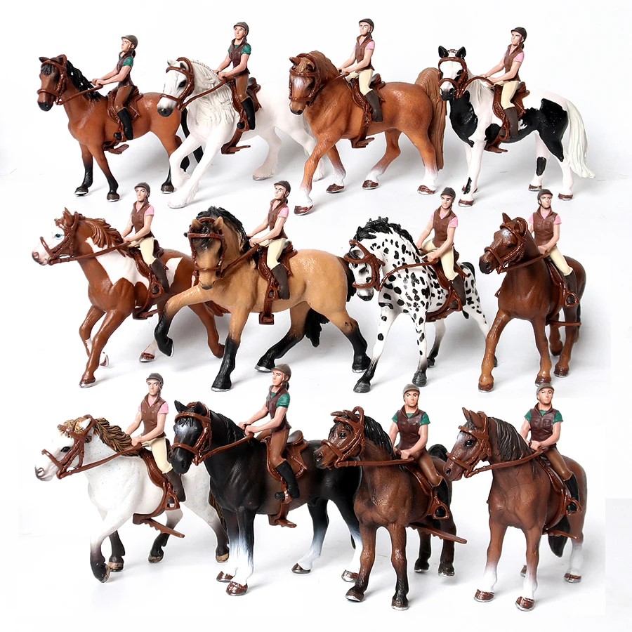 

Simulation Rider Figurine with Horse Action Figures Riding Horse Figurine Educational Model Collectible Doll For Kids Toys Gift