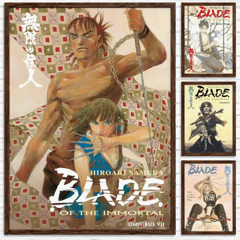 Dark Samurai Action Manga Blade of the Immortal Poster Self‑Adhesive Waterproof Poster Sticker Wall Art Home Decor