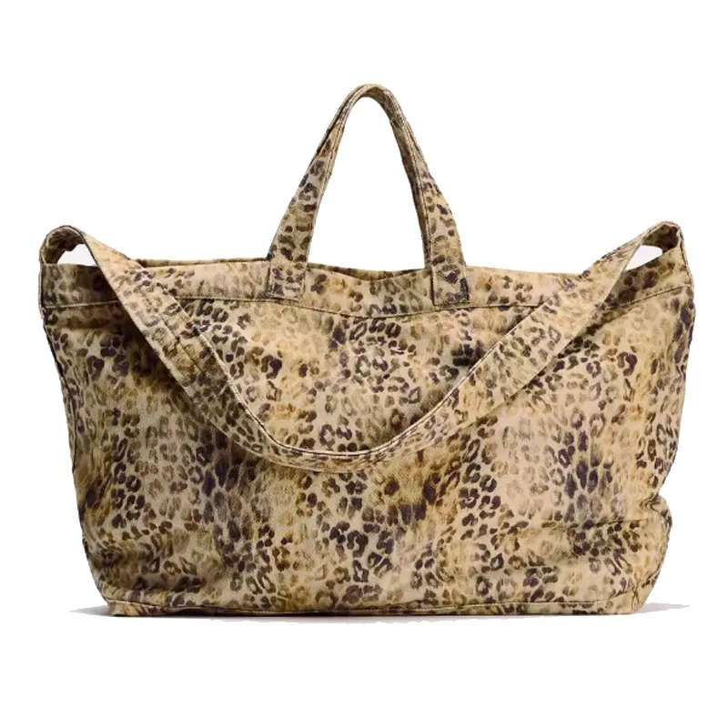 2025 New Printed Leopard Pattern Handbag Large Capacity Shopping Bag Casual Commuter Single Shoulder Canvas Tote Bag