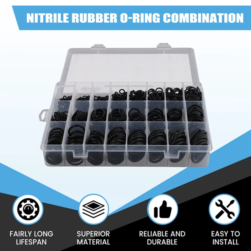 AT19-1200Pcs O Ring Sealing Washer Black Rubber O-Ring Plumbing Gasket Oil Resistant High Temperature Oring Kit