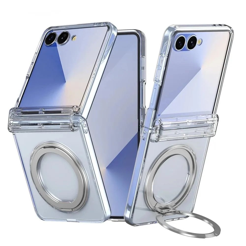 

Electroplating Transparent Magsafe Case For Samsung Galaxy Z Flip 7 6 5 Zflip7 FE Hinge Protection Ring Holder Magnetic Cover