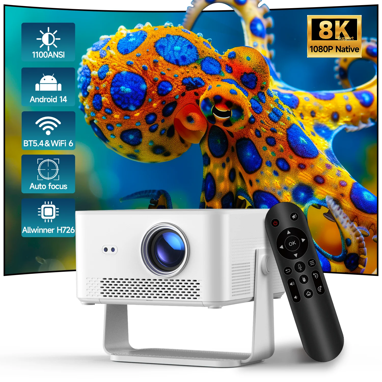 Magcubic Tragbarer Outdoor HY450MAX Projektor 1100ANSI 1080P Autofokus 8K-Unterstützung Android 14 WiFi6 Beam Mini-Projektor