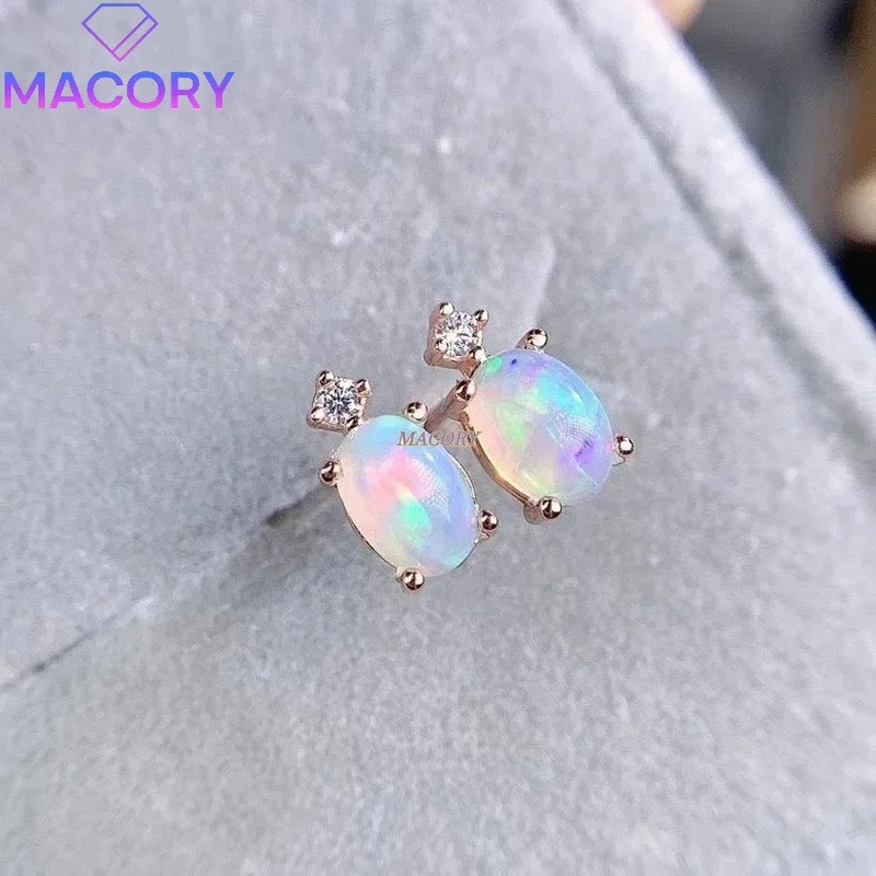 

Natural Opal Earrings Women's Sterling Silver 925 for Office Women 4*6mm Gemstones Low-key Luxury