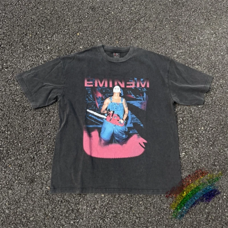 

Washed SAINT EMINEM 2001 MASK CHAINSAW TOUR VINTAGE T Shirt Men Women 1:1 Best Quality T-shirt Top Tees