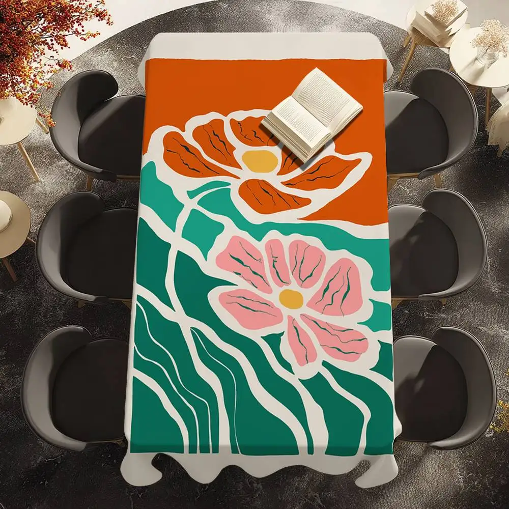Modern High-end Flowers Table Cloth Waterproof Stain-Proof Polyester Table Cover for Decoration Dining Kitchen Party Tablecloth