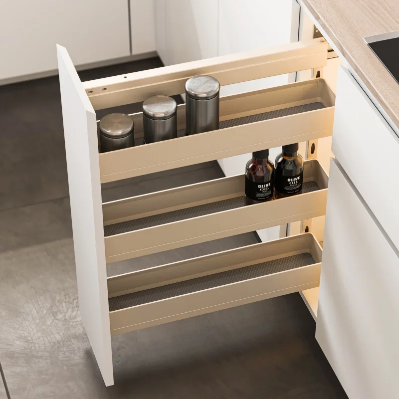 Champagne gold modern style side-hanging, three-layer sliding eco-friendly multifunctional minimalist design kitchen storage