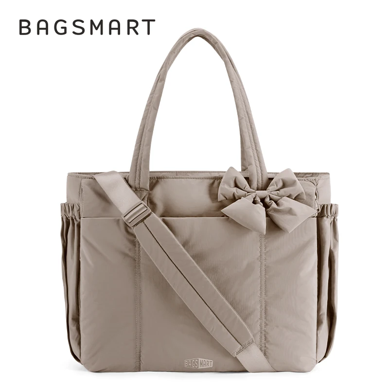 BAGSMART Gewatteerde draagtas met strik Casual gewatteerde gewatteerde damesschoudertassen Geschikt voor 15,6 inch laptop Grote capaciteit Yoga Gymtassen