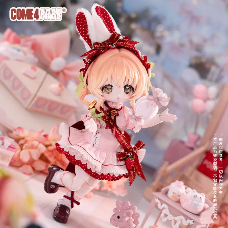 New Come4free Bjd Clothes For Bonnie Bunny Strawberry Bunny Red Polka Dot Pink Lolita Dress Outfit Set Only Clothes No Doll view 5