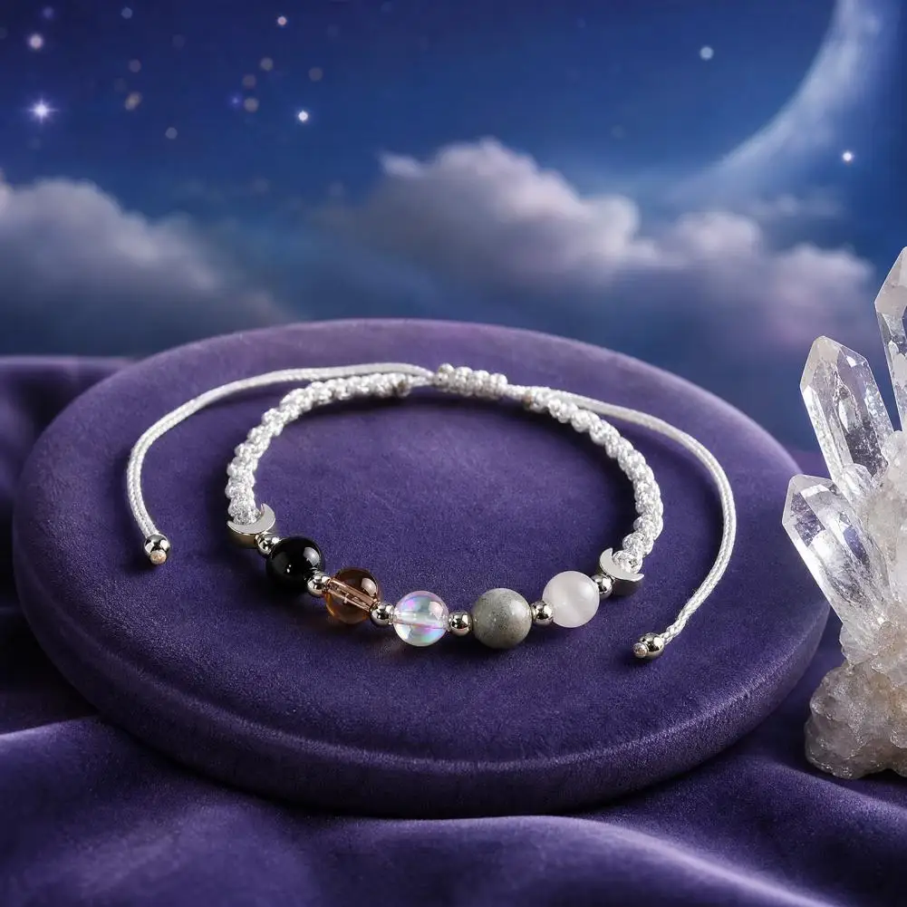 Quartz Jewelry Moon Phase Bracelet Moon Phases Faux Bracelet Adjustable Natural Protection Beaded Bracelet Anxiety Stress Relief
