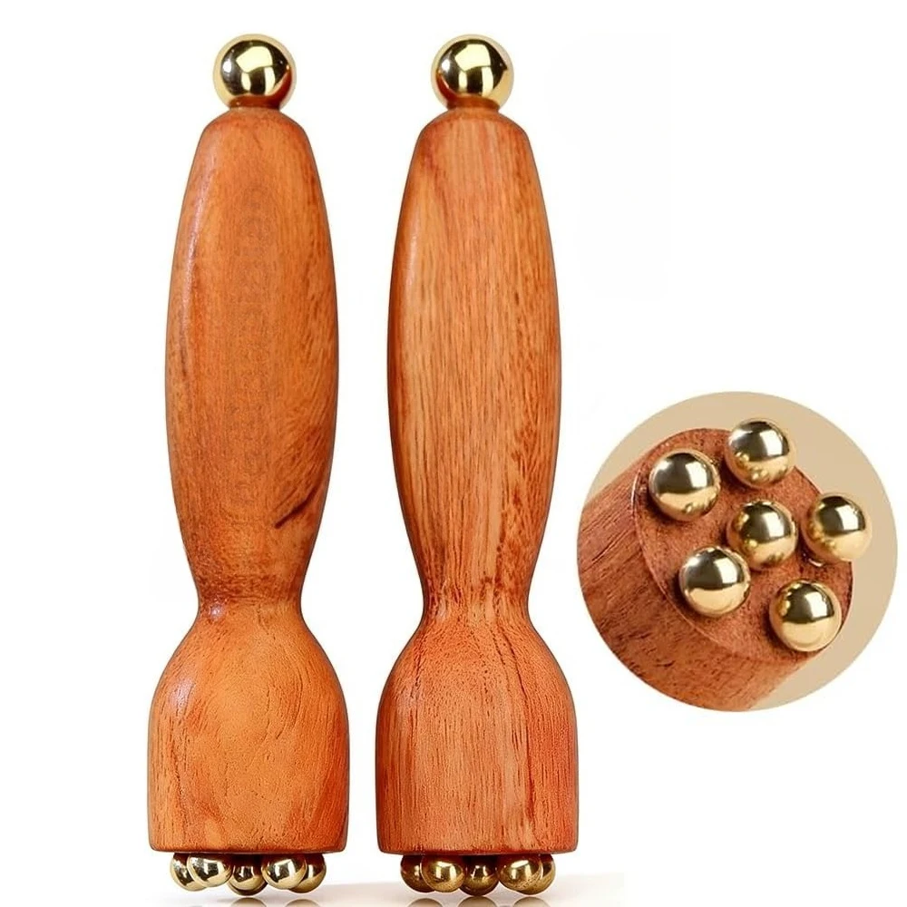 1-2 PIÈCES Outil Gua Sha Facial en Laiton et Bois de Rose en forme de Coque de Lotus, pour la Relaxation des Yeux, le Massage des Points de Méridiens et des Points d'Acupression, Soin Portable pour la Peau des Yeux