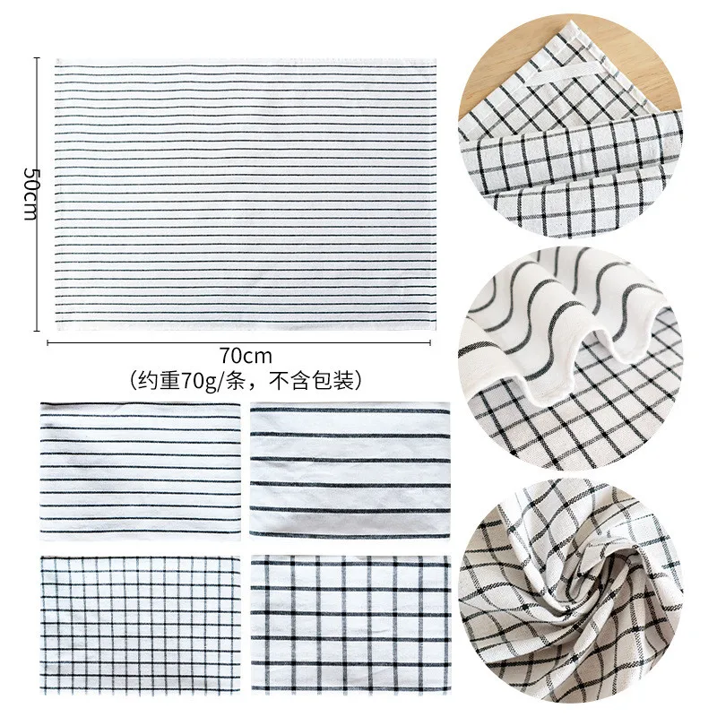 50x70cm White Black Plaid Striped Cotton Tea Towel Kitchen Dinner Table Napkin Cleaning Cloth New Year Party Gift Home Decor