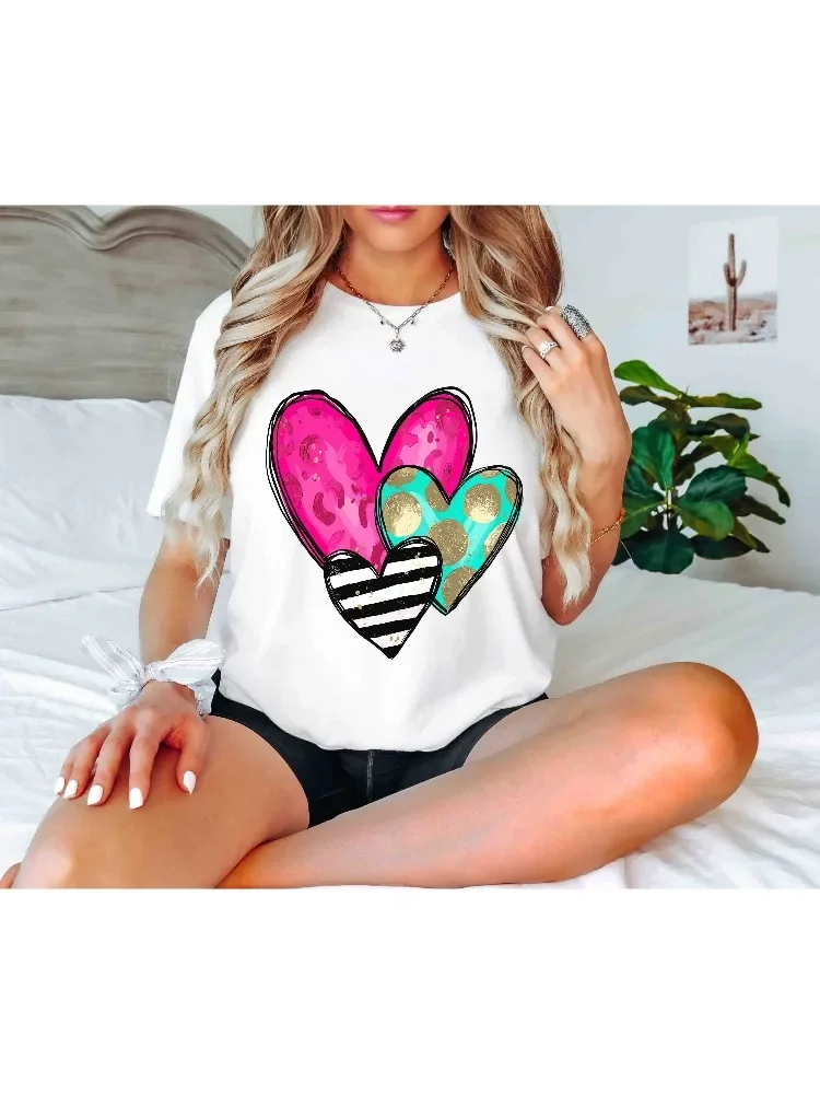 

Valentine's Day Printed Round Neck T-Shirt Fashionable Women's Casual Spring Summer and Autumn Top Harajuku Streetwear