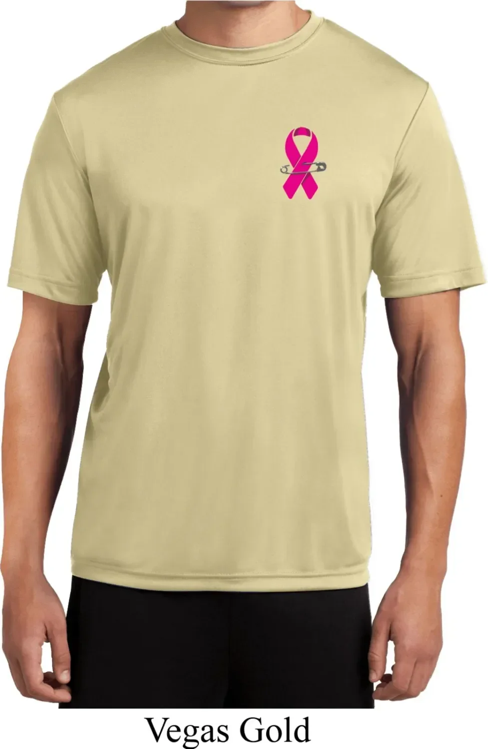 Pink Ribbon Pin Pocket Print Men's Breast Cancer Awareness Moisture Wicking T Shirt 18462 PP ST350