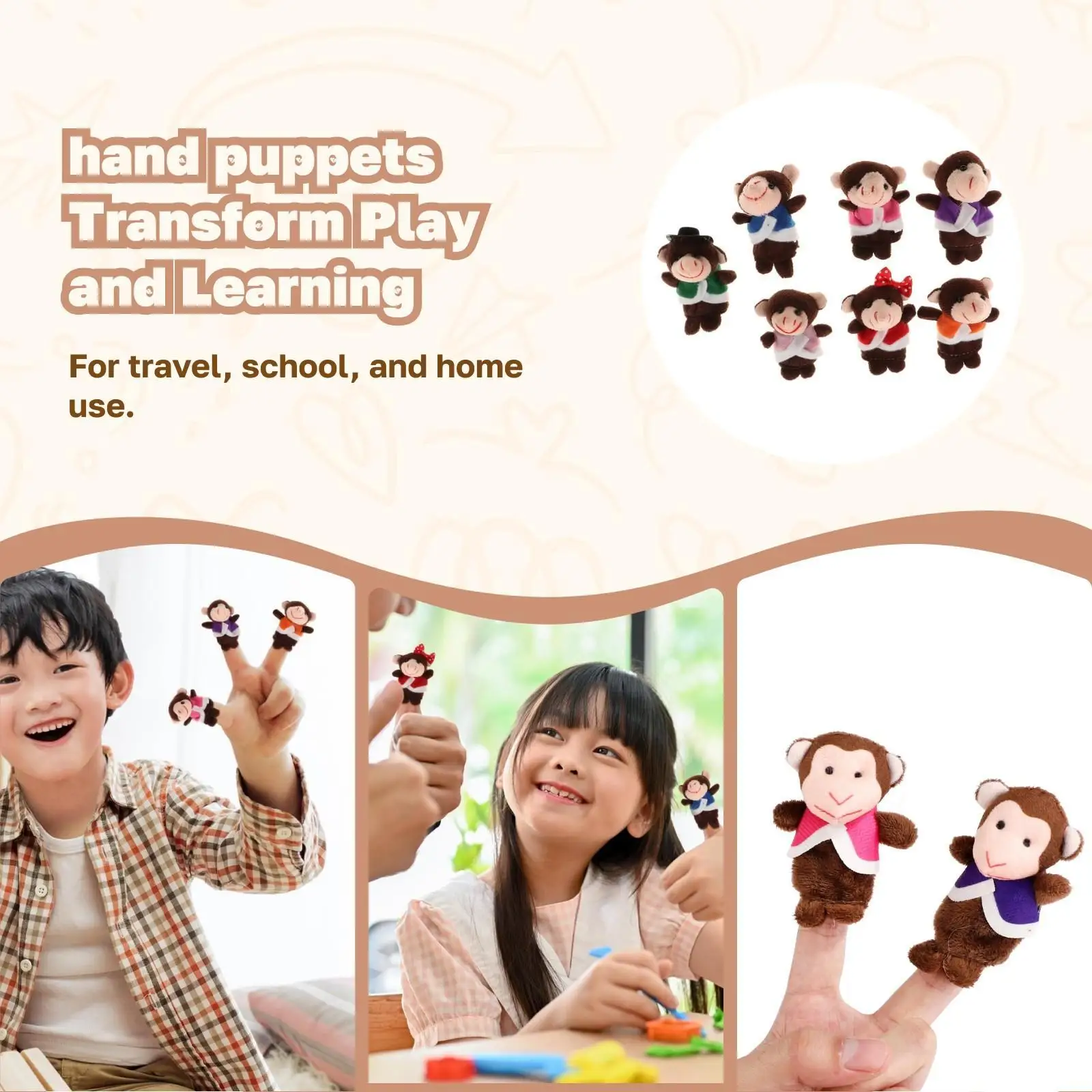 Plush Finger Monkey Puppets Interactive Educational Toys Set for Kids Sensory Play and Learning