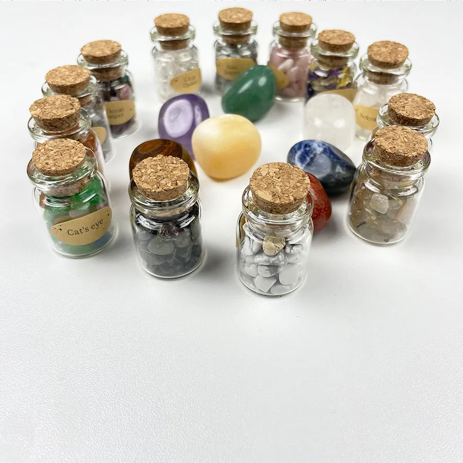 55PCS/Set Natural Crystal Stone Chakra stone Rose quartz Amethyst Clear Quartz Mini Crystals Witchcraft  Wish bottles