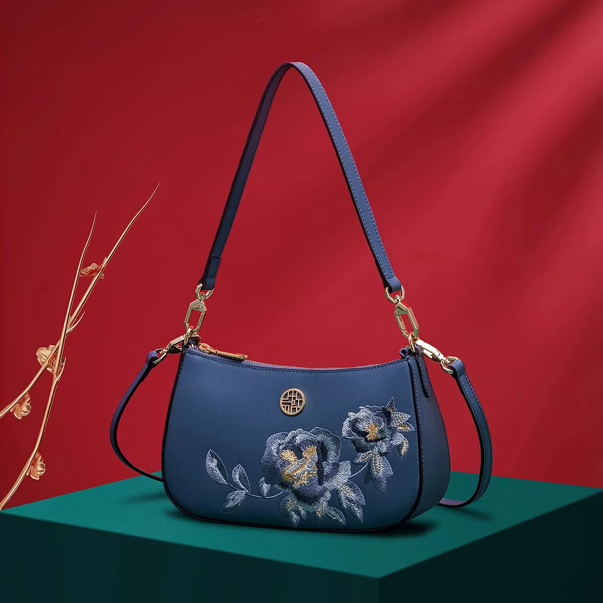 MENDY Women Crossbody Bags Chinese Style Peony Flower Embroidery Bag Traditional Designer Luxury Shoulder Bag Mom  High Quality