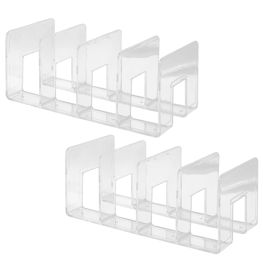 

2pcs Transparent Bookend File Stand Support Multi-Grid Book Organizer Plastic Bookends Multi-Function Desktop Book Holder For