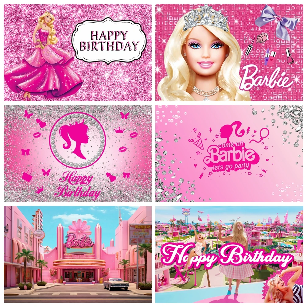 

Barbie Princess Party Pink Backdrop Photography Glamour Girl Lady Birthday Party Banner Cake Table Decoration Photo Background