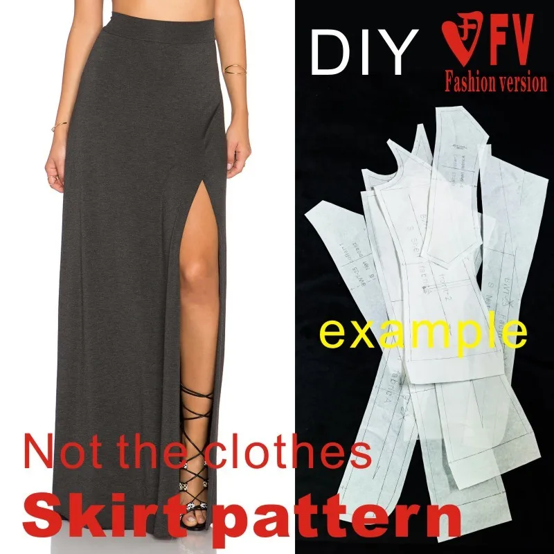 High elastic knit split long skirt garment pattern 1:1 cutting drawing BBQ-32