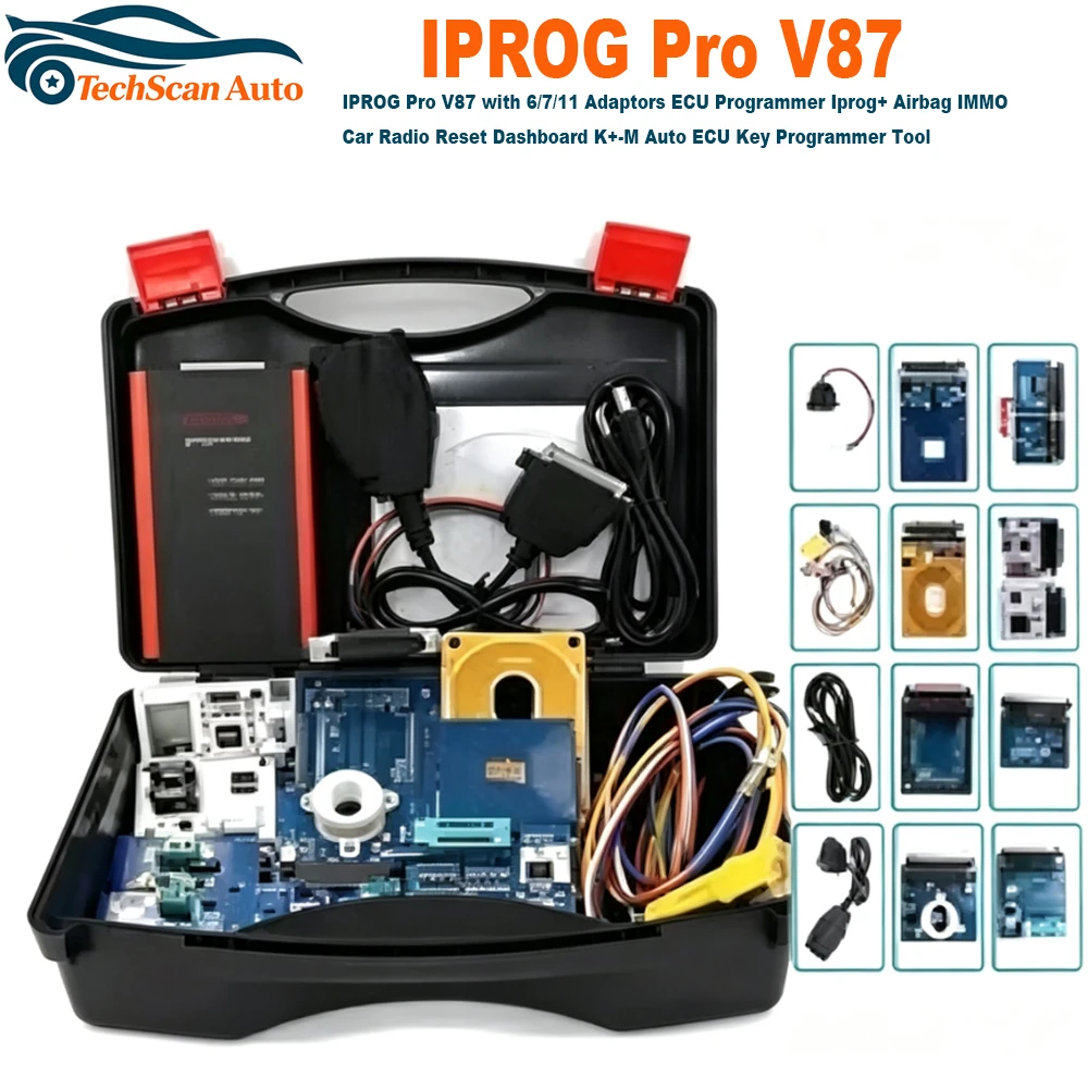 IPROG Pro V87 with 6/7/11 Adaptors ECU Programmer Iprog+ Airbag IMMO Car Radio Reset Dashboard K+-M Auto ECU Key Programmer Tool